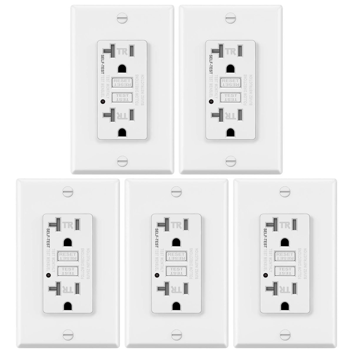 5 Pack 20A/125V Tamper Resistant GFCI Outlets B4188