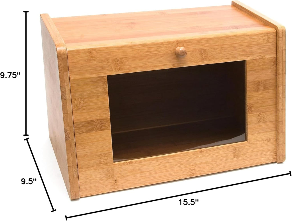 Bamboo Wood Bread Box with Tempered Glass Window U61012
