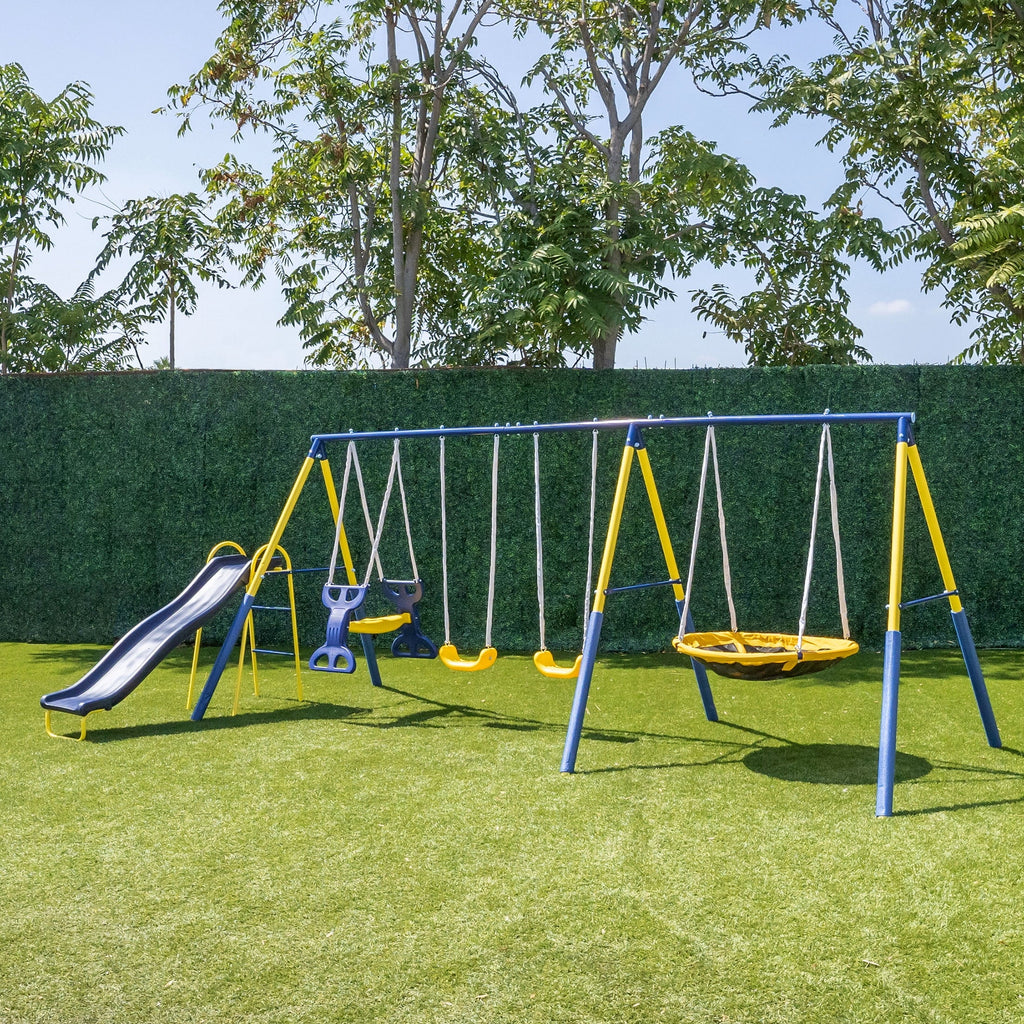 Metal Swing Set with Saucer Swing and Glider Swing A40113