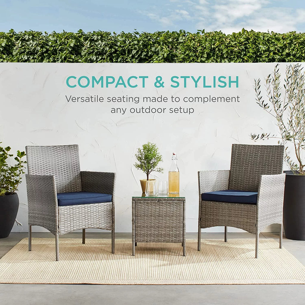 3-Piece Outdoor Wicker Bistro Set with 2 Chairs and Storage Table U3651