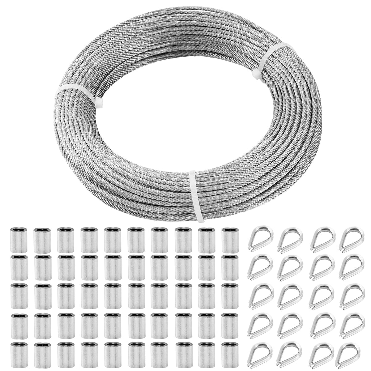 1/8 Stainless Steel Aircraft Cable Kit with Thimble and Crimping Sleeves T871