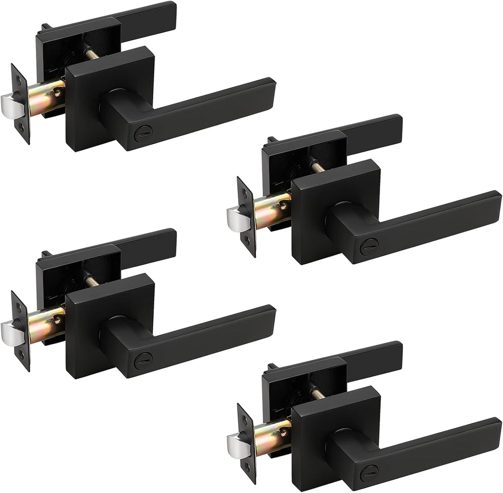 8 Pack Square Privacy Door Levers Locksets in Matte Black Finish D2755