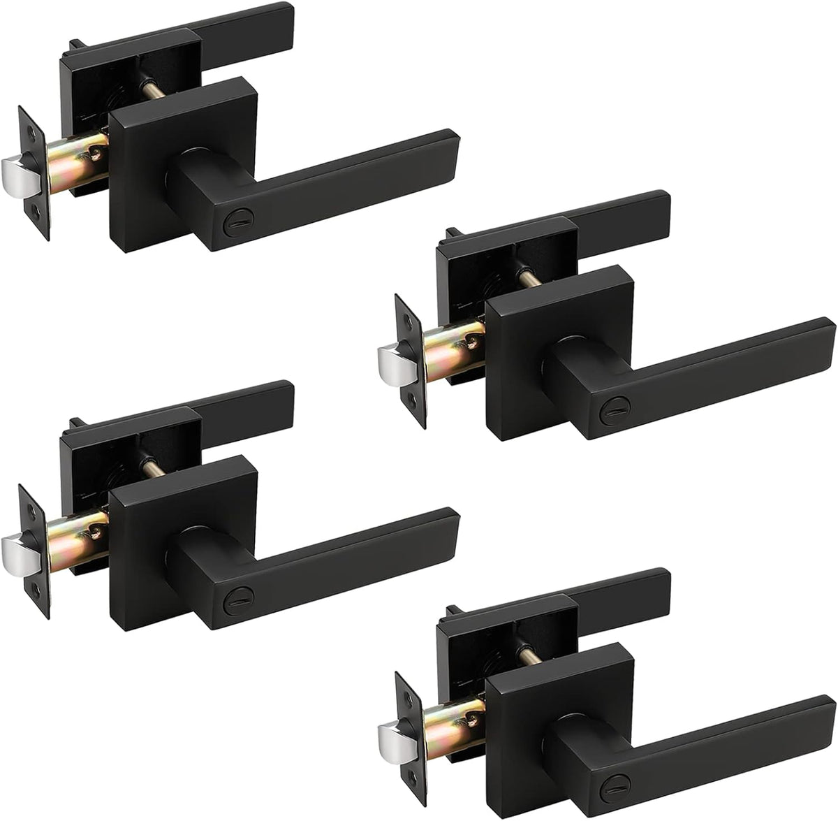 8 Pack Square Privacy Door Levers Locksets in Matte Black Finish D2755