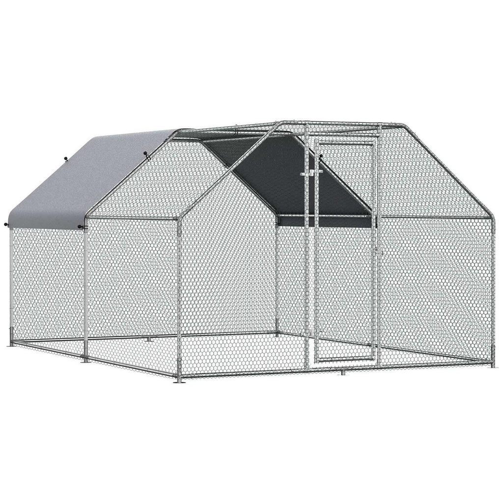Galvanized Metal Chicken Coop with Cover Walk-In Pen Run U9108