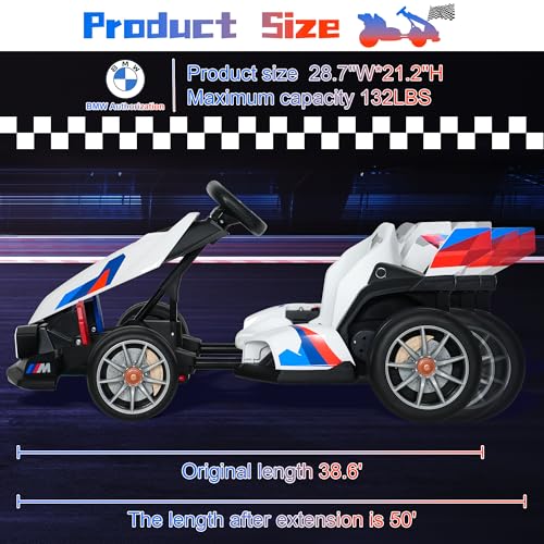 24V Electric Go Kart with Two 200W Motors, LED Lights, Adjustable Seat (White) B3334