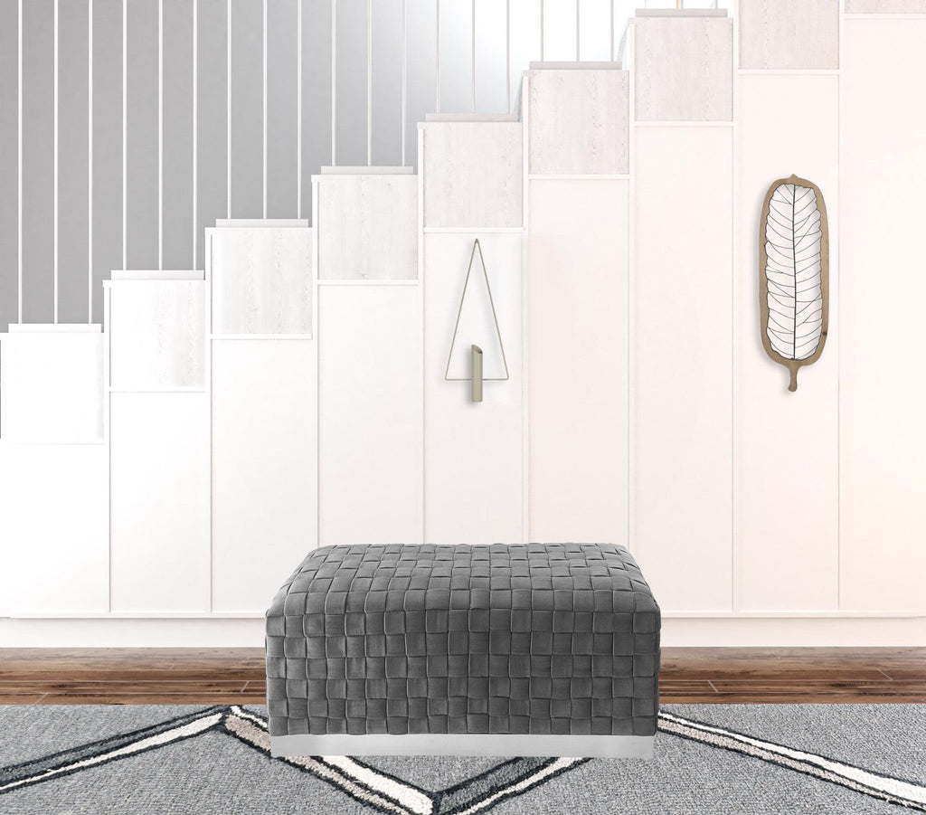 Gray & Silver Upholstered Bedroom Bench V5824