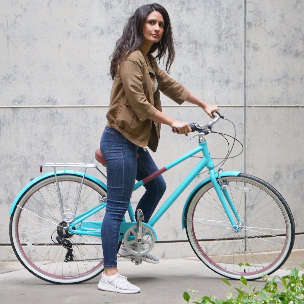 Teal Blue 7-Speed Hybrid Bike with Rear Rack, 28 In. Wheels V8817