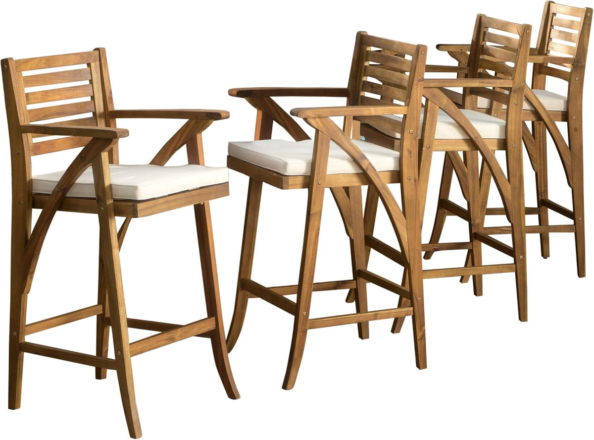 Acacia Wood Outdoor Barstools, 4-Pcs Set D627