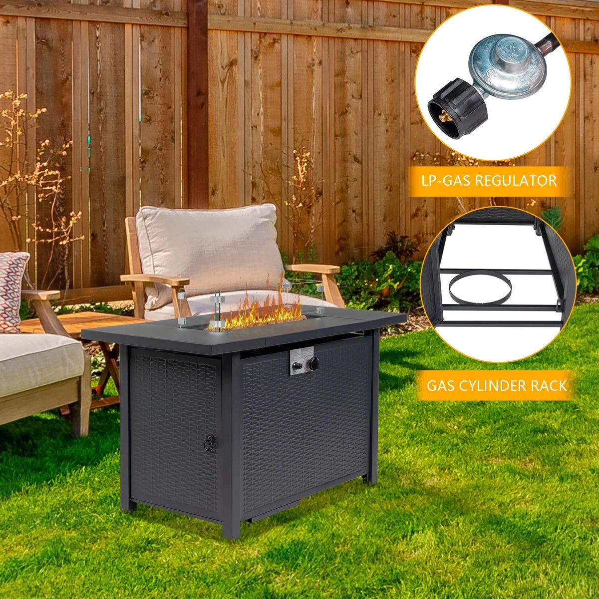 43'' Propane Fire Pit Table with Rain Cover and Wind Guard T29446