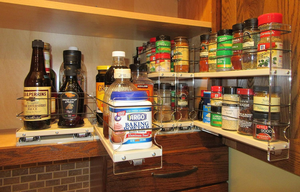 Combo 2 Tier Spice Rack Drawer and Storage Organizer Drawer Q9575