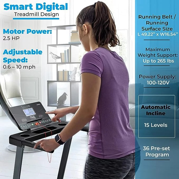 Folding Electric Treadmill with 15 Incline Level N22994