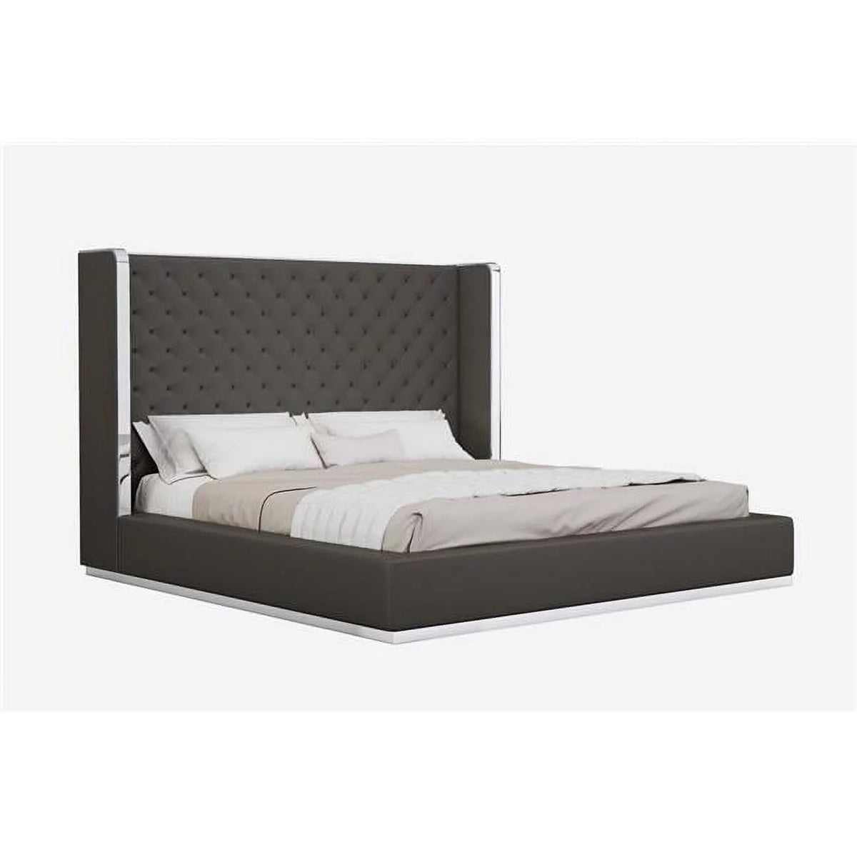 King Size Dark Gray Faux Leather Bed Z3586