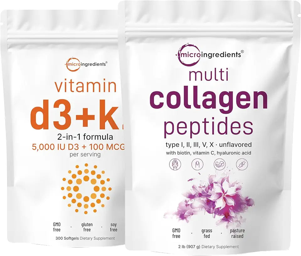 Vitamin D3 5,000iu + K2 100mcg Softgels & Multi Collagen Protein Powder 2 Pack H5469