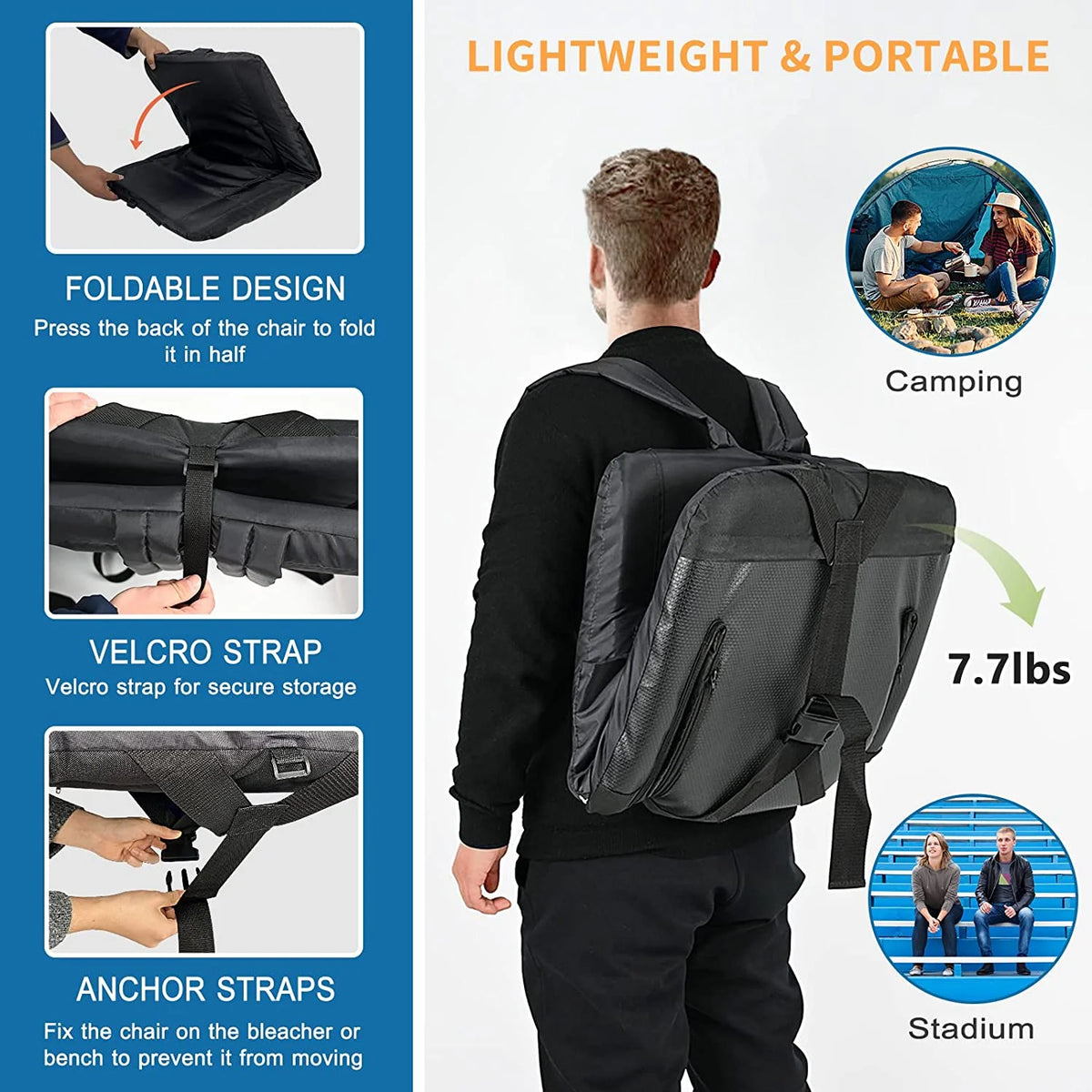 21" Wide Folding Stadium Seat with Back Support, 2 Pack O1975
