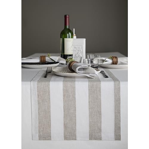 100% Pure Linen Black and Natural Table Runner 14 x 48 Inch J667725