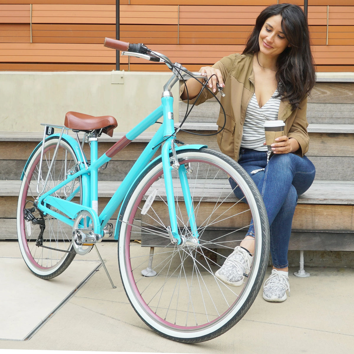 Teal Blue 7-Speed Hybrid Bike with Rear Rack, 28 In. Wheels V8817