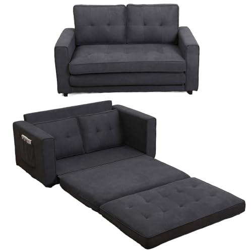 Dark Grey 3 in 1 Upholstered Convertible Futon Sofa Bed with Side Pockets Z853015