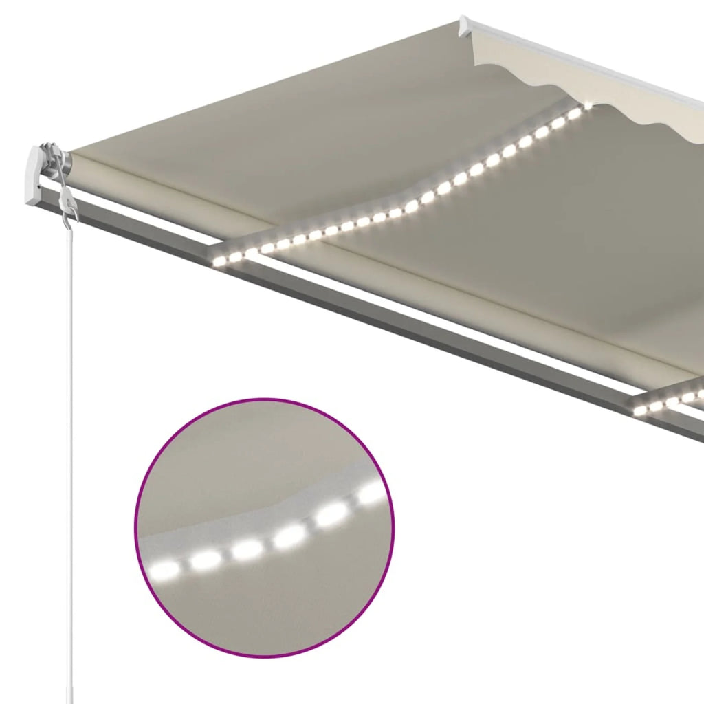 Manual Retractable Awning with LED Outdoor Canopy Sunshade Shelter Cream 118.1 x 98.4 Inches C93150