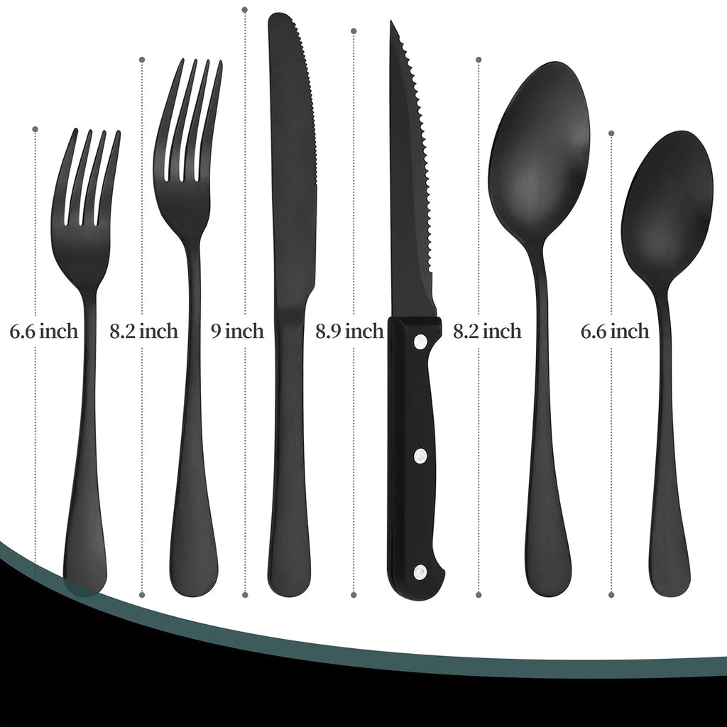 24 Piece Matte Black Silver Stainless Steel Cutlery Set with Steak Knife B53200