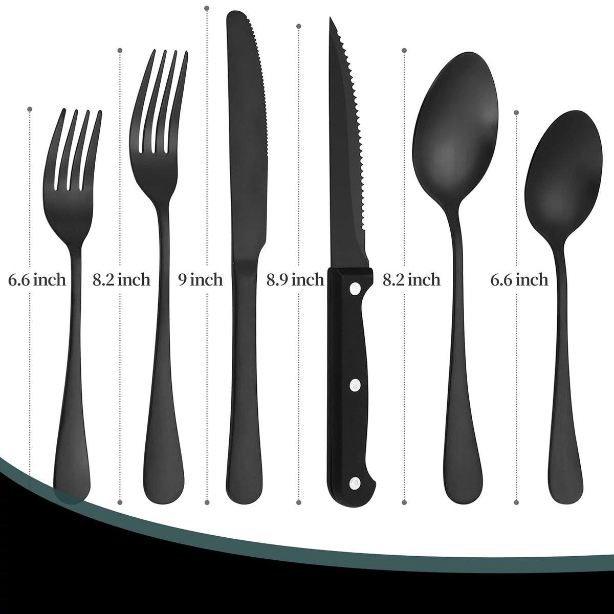 24 Piece Matte Black Silver Stainless Steel Cutlery Set with Steak Knife B53200