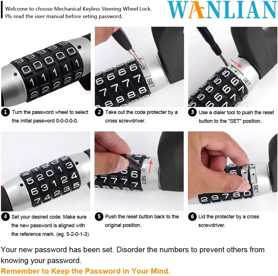 Steering Wheel Lock, 5 Digit Coded Combination Anti Theft Device, Heavy Duty Universal Extendable Retractable Keyless Password Twin Hooks Car Security Lock R222