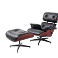 Black Tufted Leather Swivel Lounge Chair with Ottoman X461381