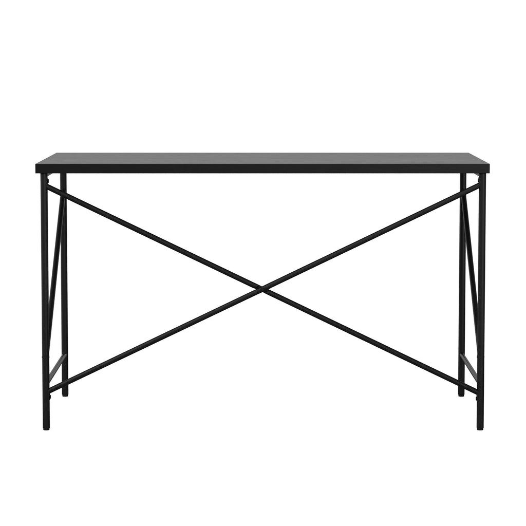 Black Wood Grain Parsons Desk with Metal X-Frame Y7546