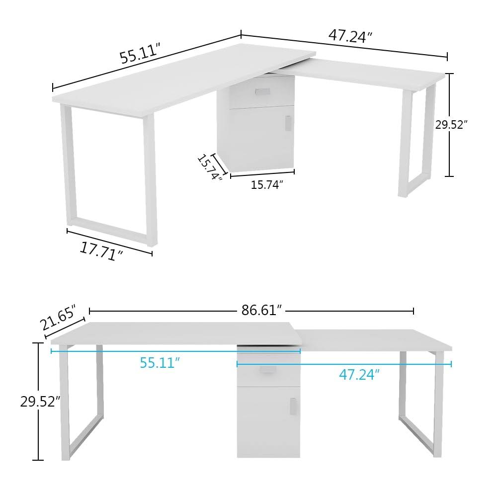 Black L-Shaped Computer Desk with File Cabinet U6297