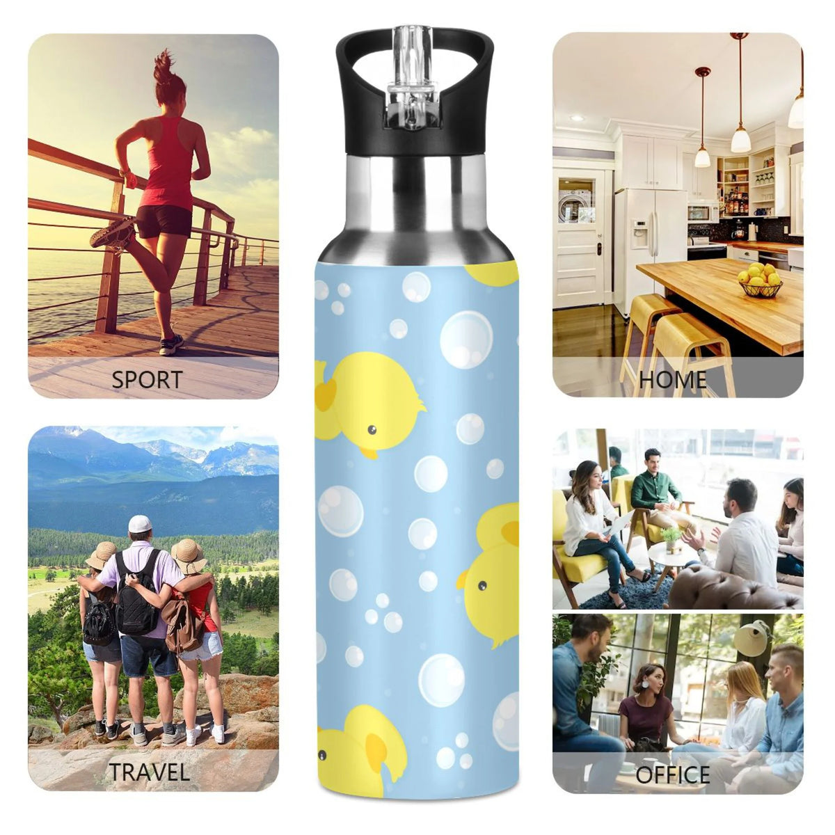 Blue Stainless Steel Insulated Water Bottle with Straw Lid C218
