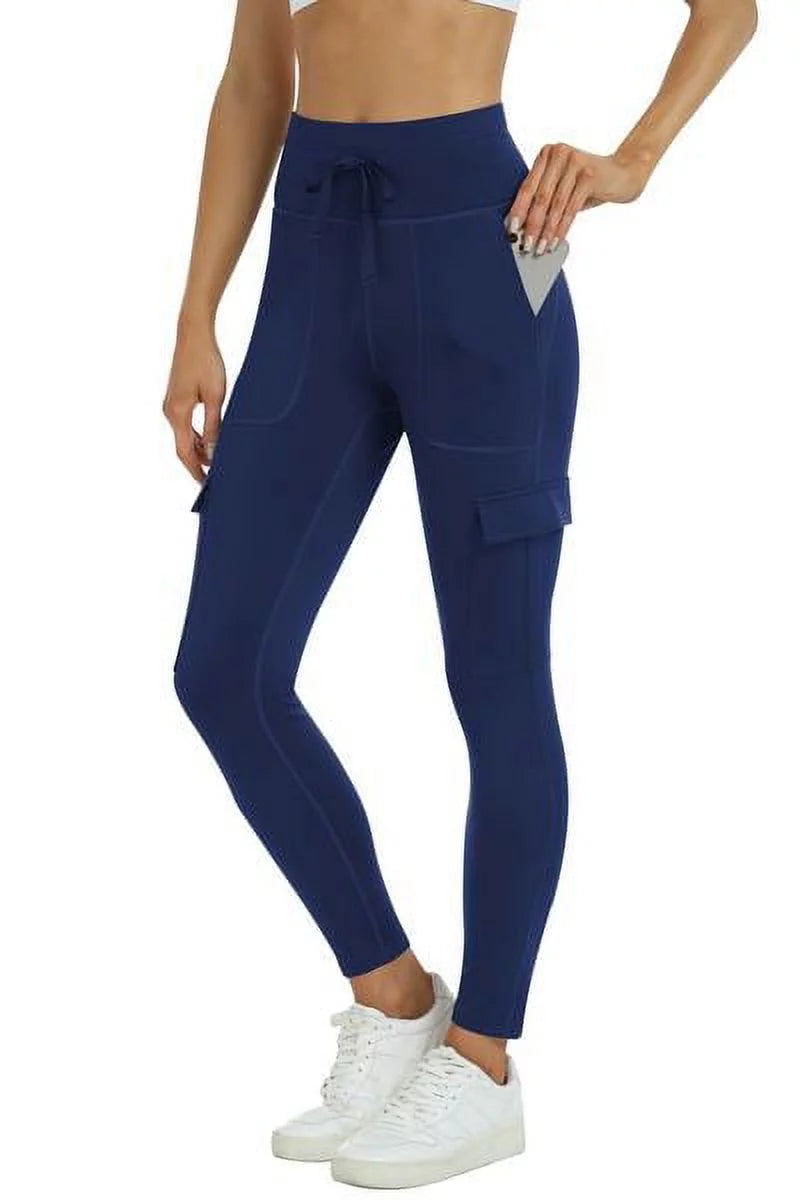 Navy blue High Waisted Yoga Pants With Pockets Q525