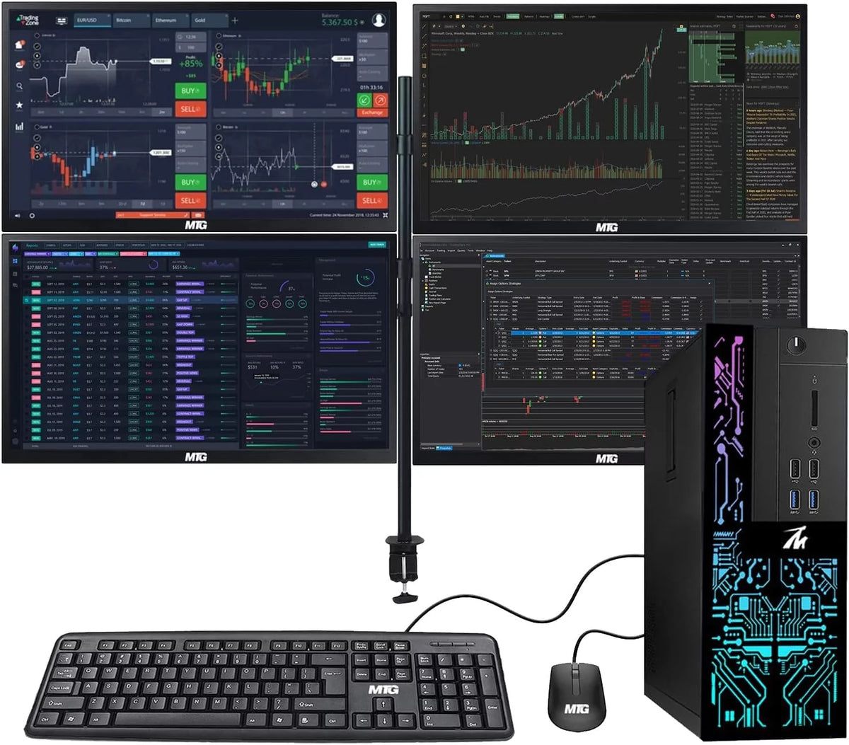 Restored Desktop PC Intel Core i5-6500, 16GB RAM, 120GB SSD, 2TB HDD, 4 LED Monitors, 2 Network Cards, Keyboard & Mouse Win 10 Pro M25709