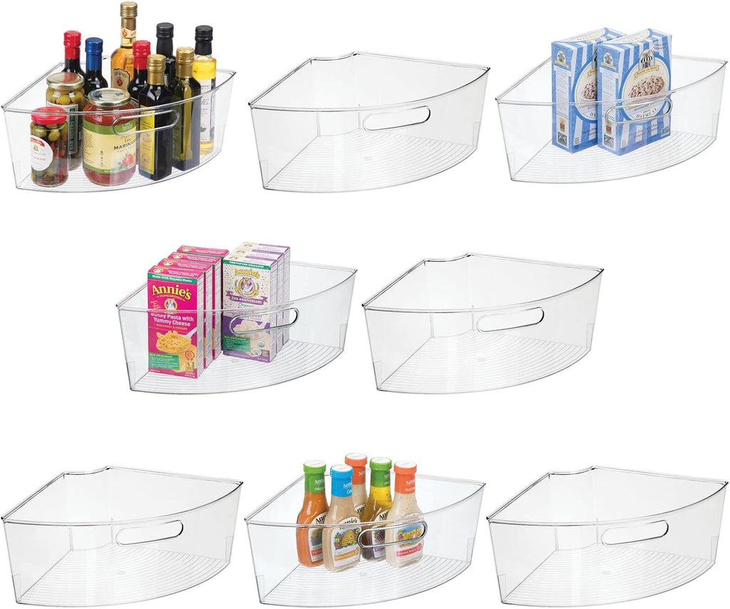 Plastic Kitchen Cabinet Lazy Susan Storage Organizer Bin with Front Handle V359