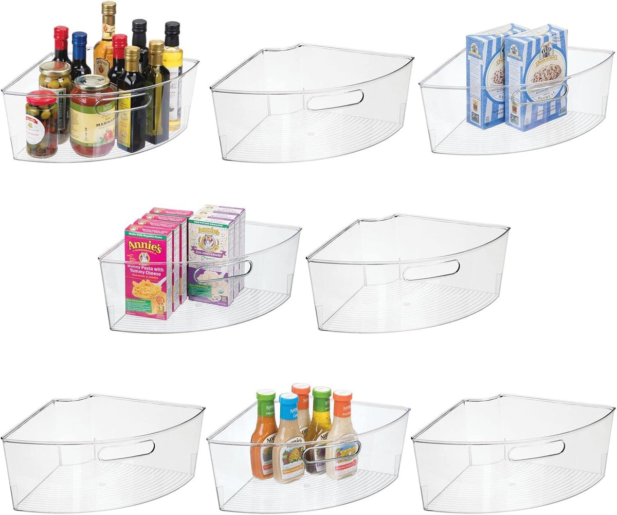 Plastic Kitchen Cabinet Lazy Susan Storage Organizer Bin with Front Handle V359