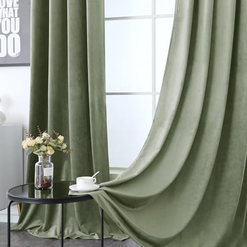 Taupe Velvet Blackout Curtain Panels 96 inches 2 Panels V63909