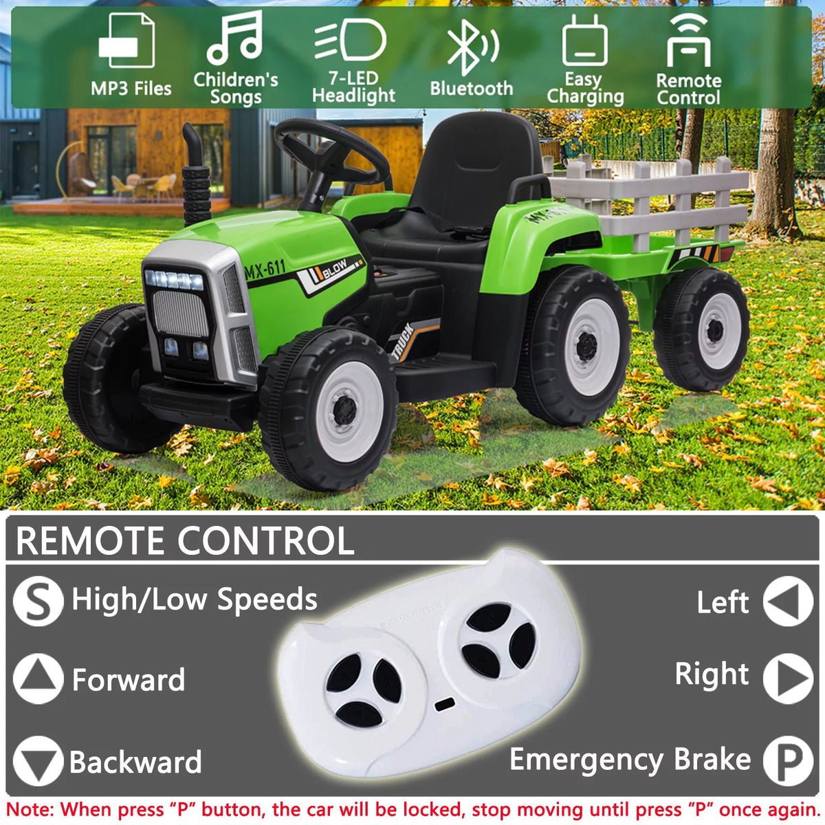 12V Kids Ride On Tractor with Trailer S29325