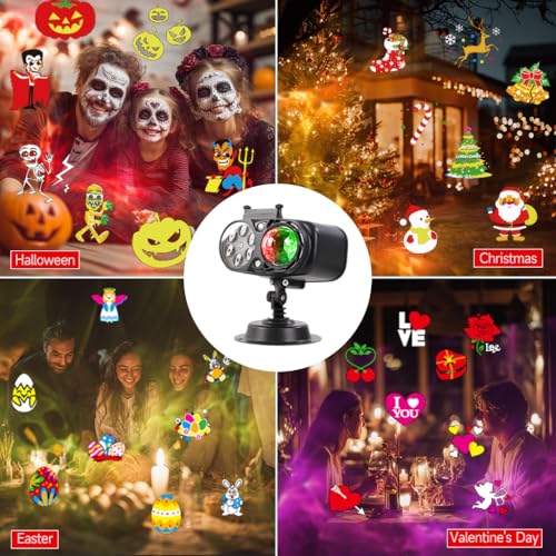 Halloween Christmas Projector Lights with Remote Control Timers 2-in-1 3D Ocean Wave Projection Light E2120