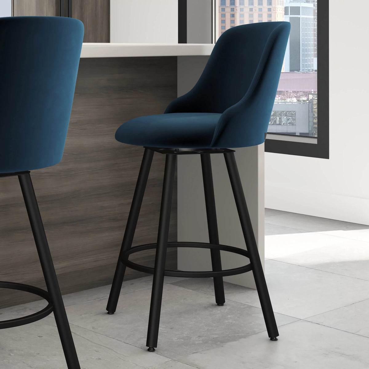 Dark Blue Velvet Swivel Counter Stool G107