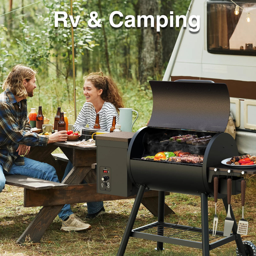 456 SQ.IN Pellet Grill Smoker with Side Shelf O606040
