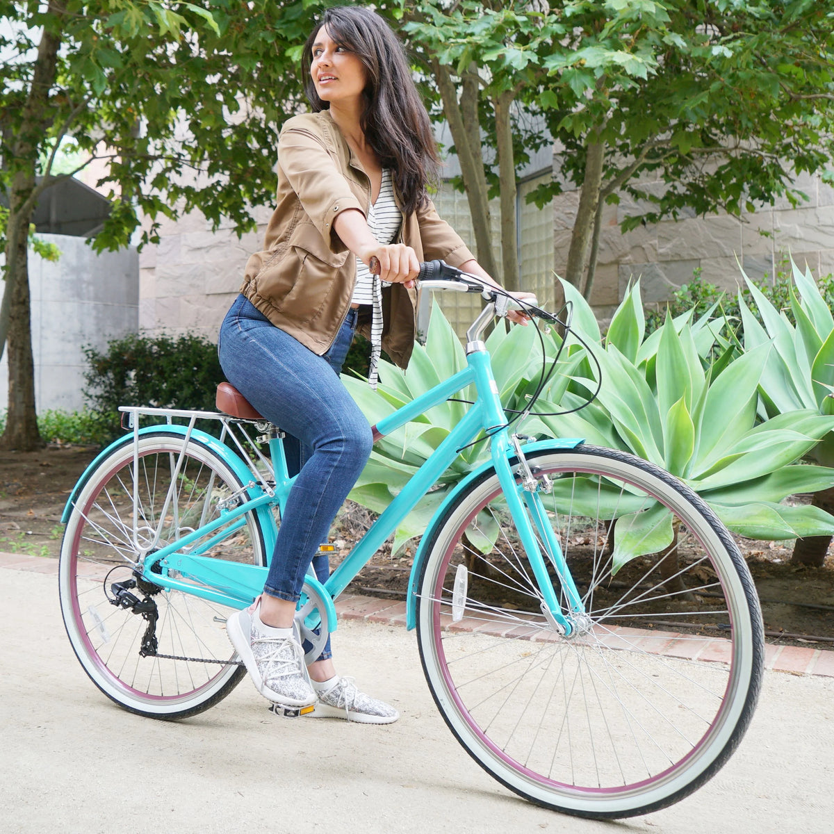 Teal Blue 7-Speed Hybrid Bike with Rear Rack, 28 In. Wheels V8817