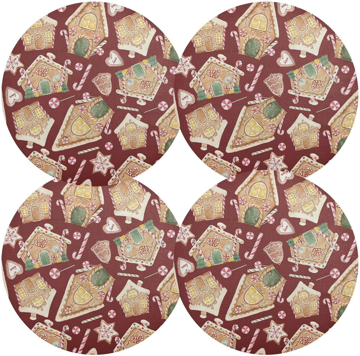 Christmas Gingerbread House Round Placemats Set of 6 Non-Slip PVC Washable Heat Resistant 15.4 Inch M905200