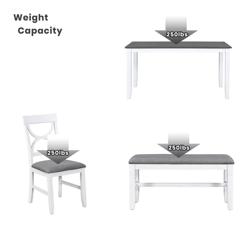 6 Piece Dining Table Set with 4 Chairs and Upholstered Bench V946477