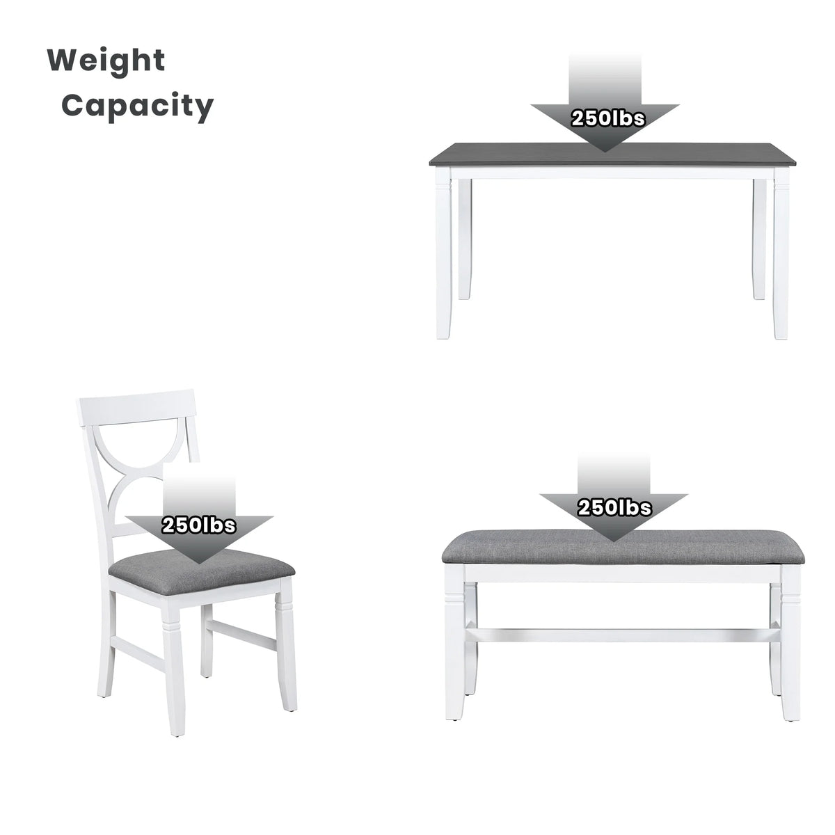 6 Piece Dining Table Set with 4 Chairs and Upholstered Bench V946477