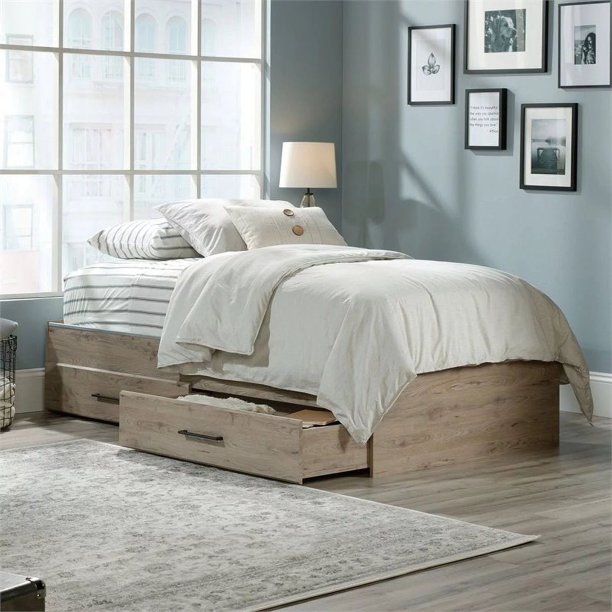 2 Piece Wood Twin Mates Bed with Storage Drawers F844