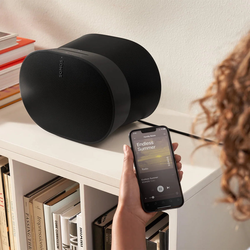 Black Wireless Soundbar, Subwoofer, and Pair of Smart Speakers X6820