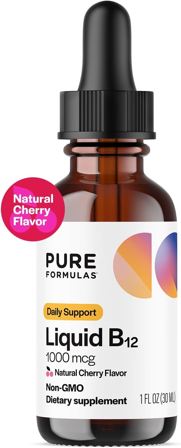 Liquid B12 1000 mcg Natural Cherry Flavor B12 Sublingual Drops Non-GMO Allergen-Free 1 fl. Oz. Y45369