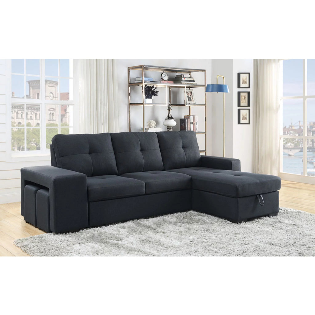 Dark Gray Fabric Sleeper Sectional Sofa with Storage Chaise Y200461