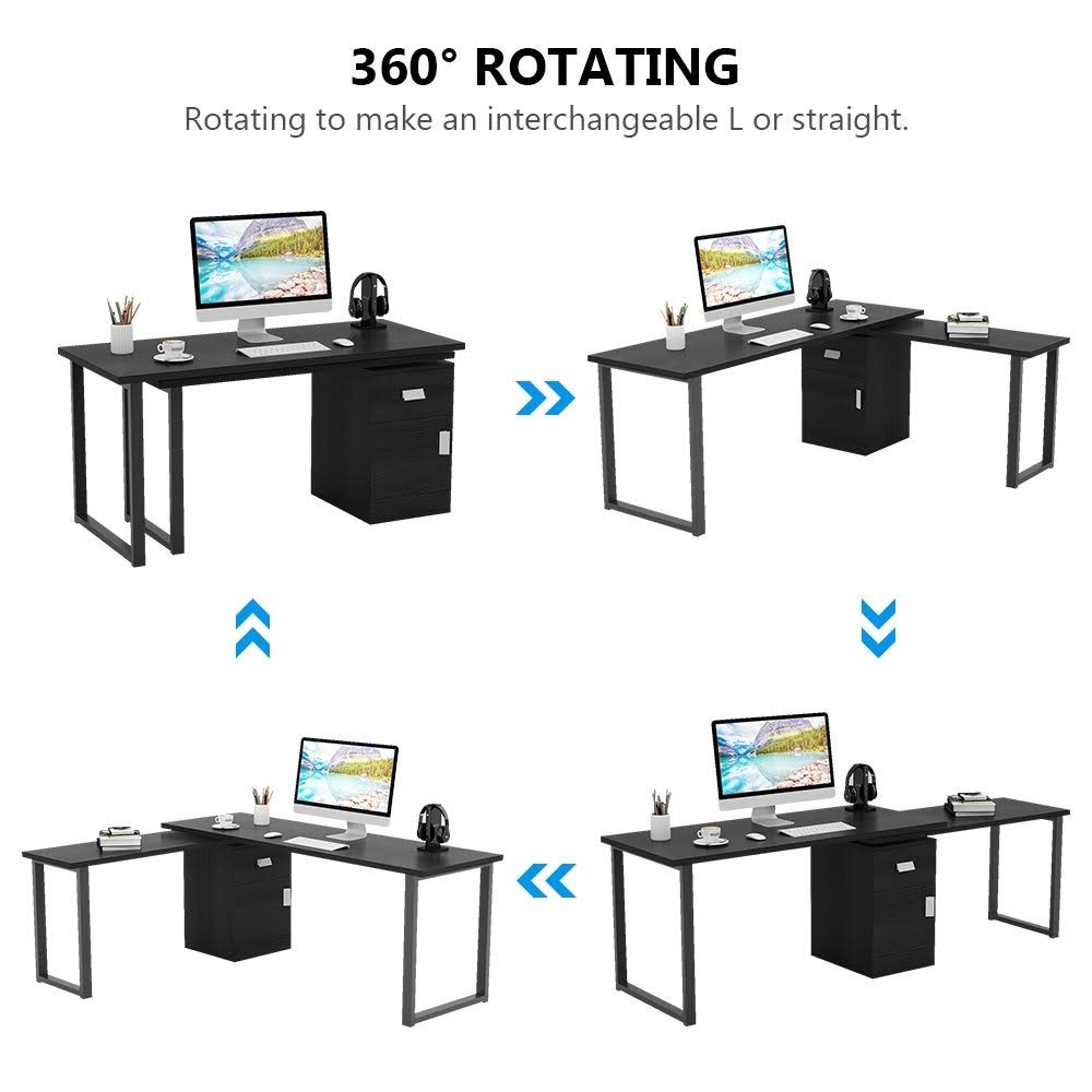 Black L-Shaped Computer Desk with File Cabinet U6297
