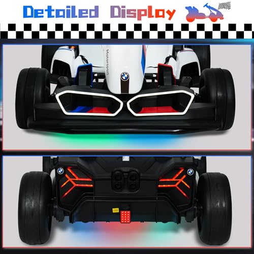 24V Electric Go Kart with Two 200W Motors, LED Lights, Adjustable Seat (White) B3334