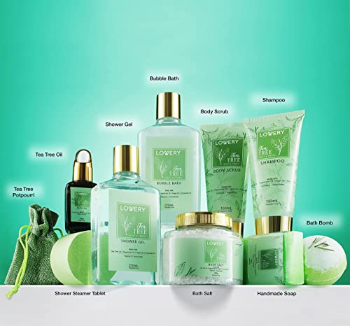 15 pc Tea Tree Bath Set with Bath Oil, Shower Gel, Bubble Bath, Handmade Soap, Steamer Tablet, Potpourri J211491