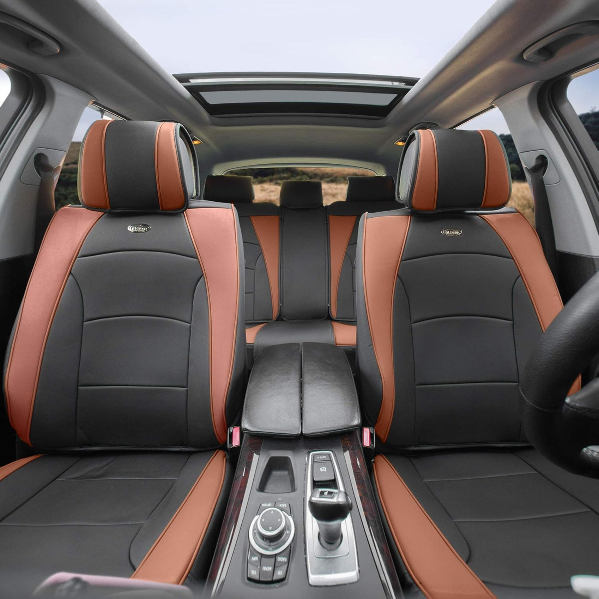 Faux Leather Full Set Car Seat Covers Blue/Black K904701